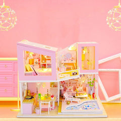 Pink House DIY Wooden Miniature House Kit